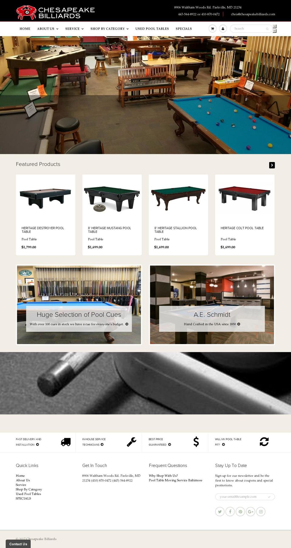 billiardmechanic.com shopify website screenshot