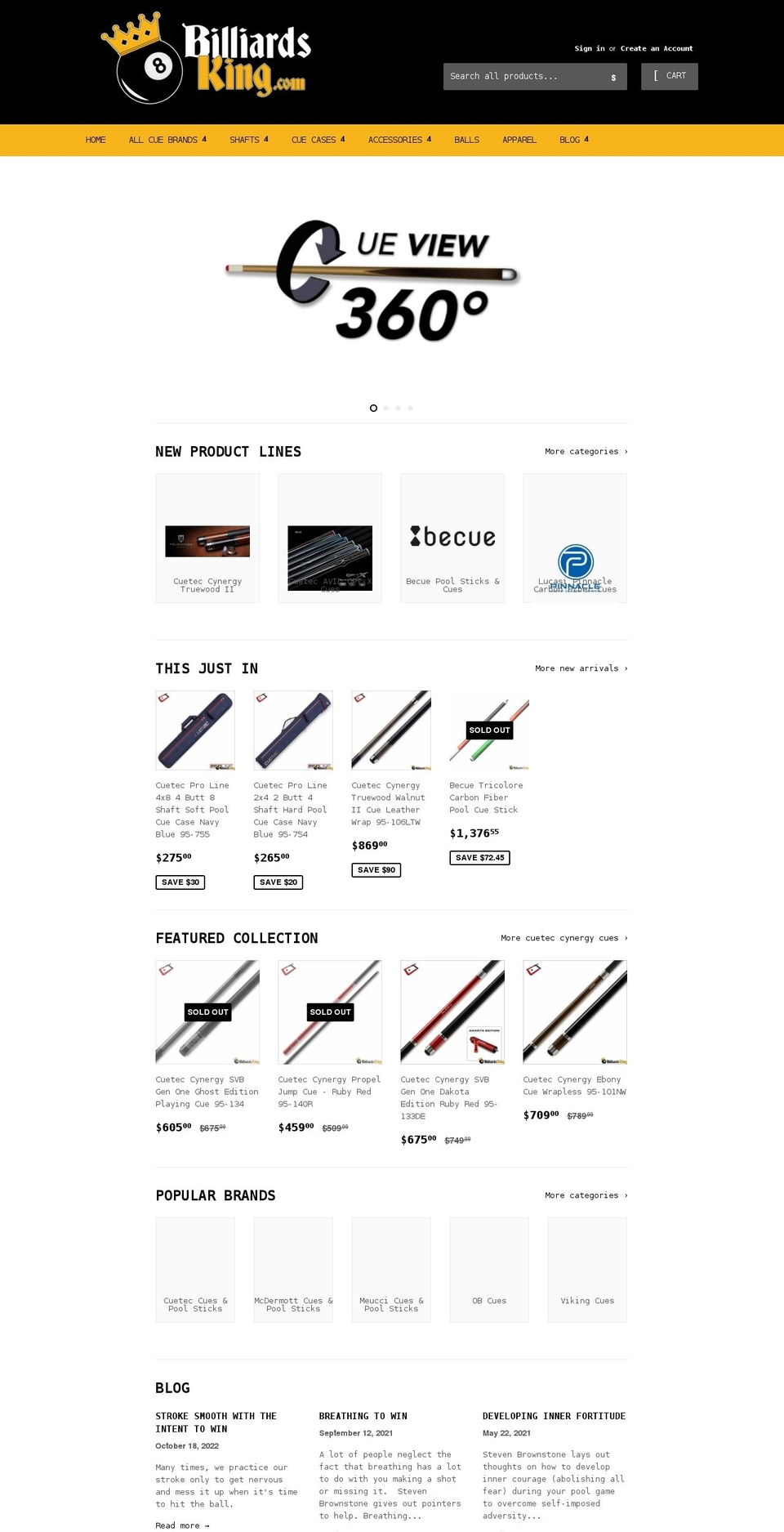billiardsking.com shopify website screenshot