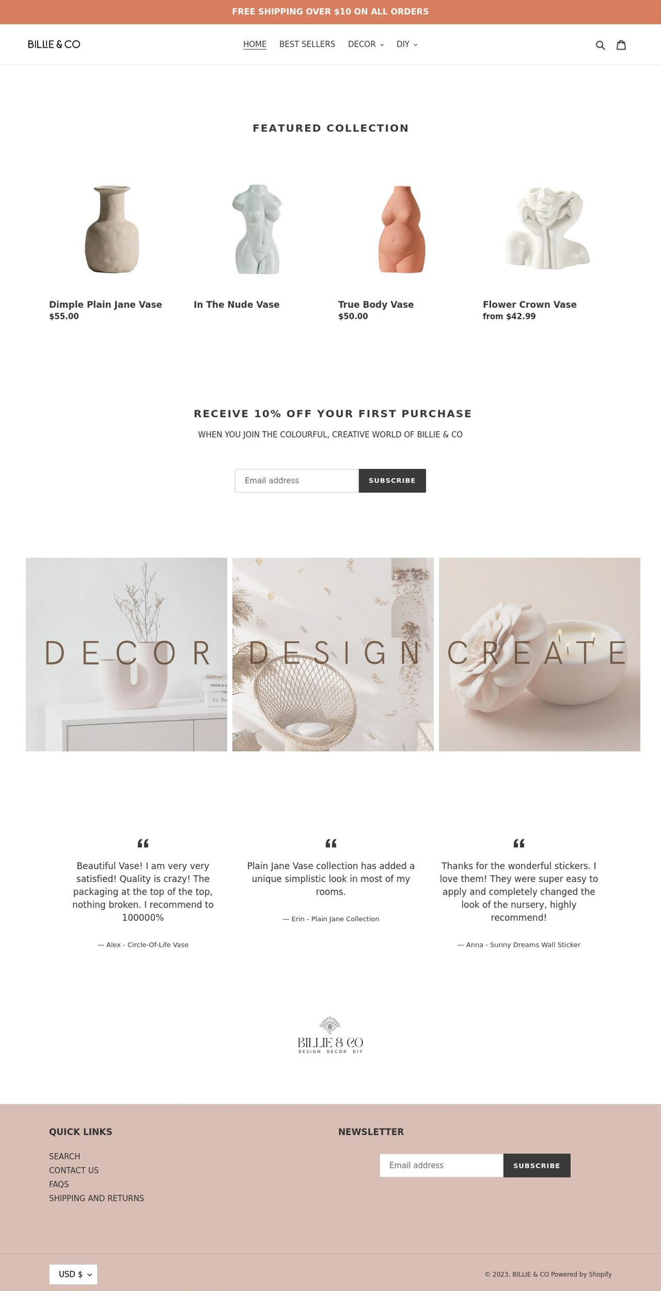 billieandco.com shopify website screenshot