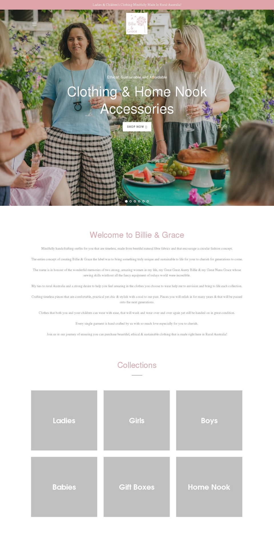 billieandgrace.com.au shopify website screenshot