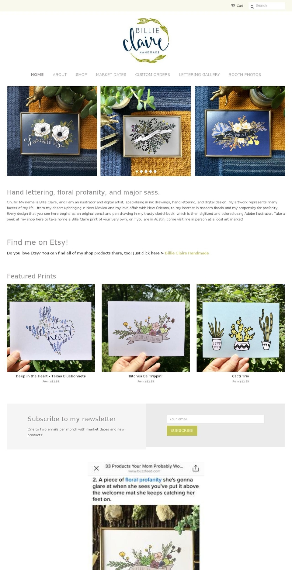 billieclaire.com — Shopify storefront screenshot