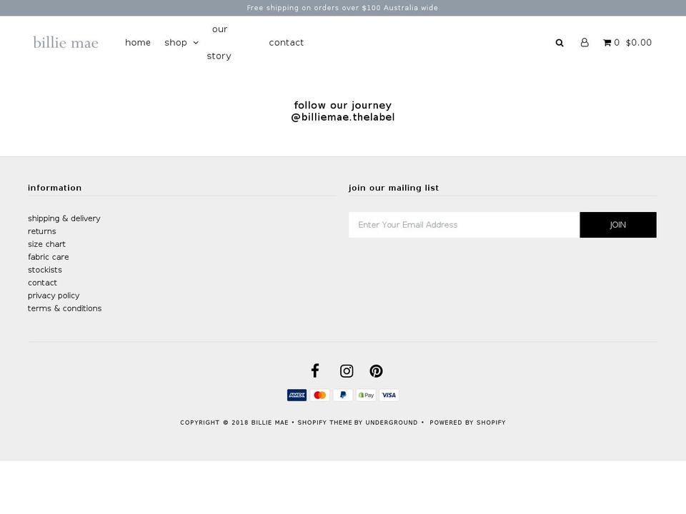billiemae.com — Shopify storefront screenshot