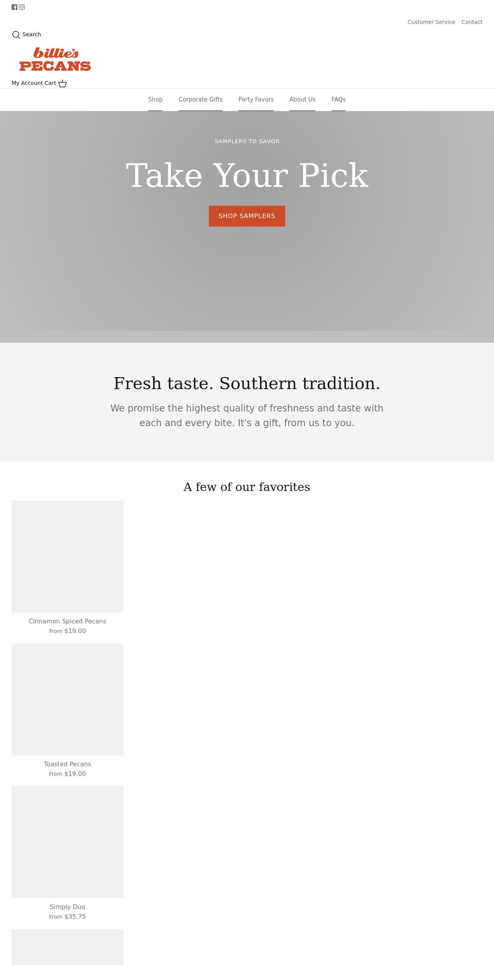 billiespecans.com shopify website screenshot