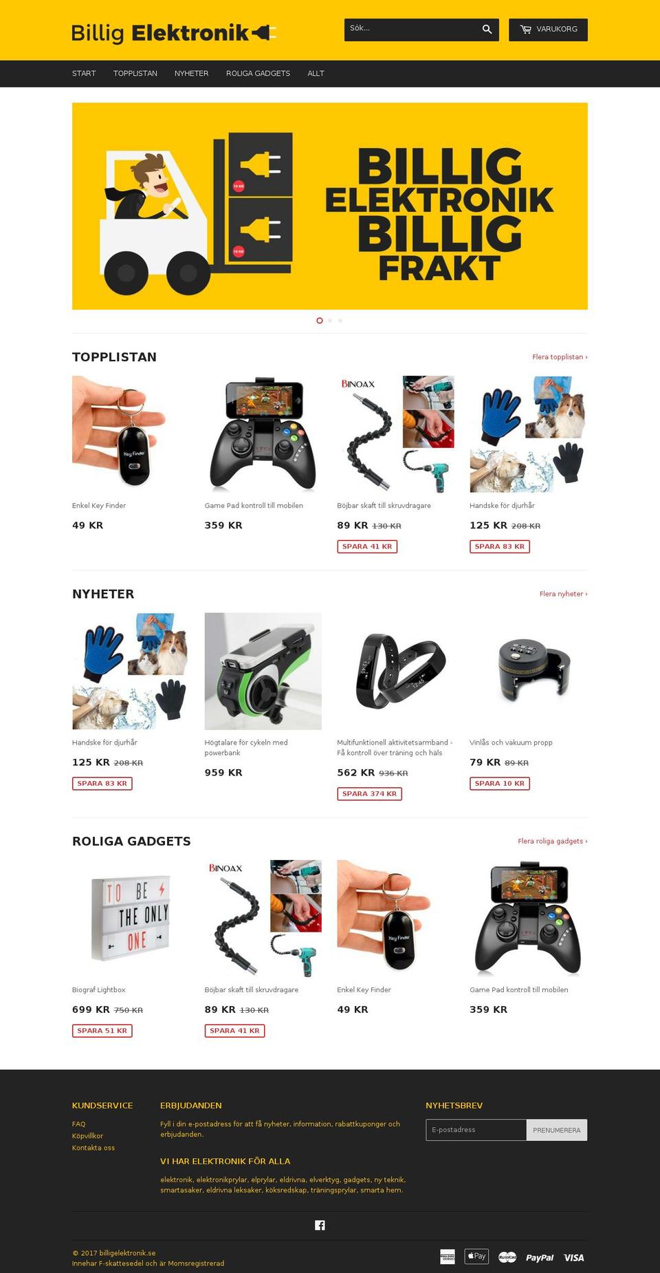 billigelektronik.se shopify website screenshot