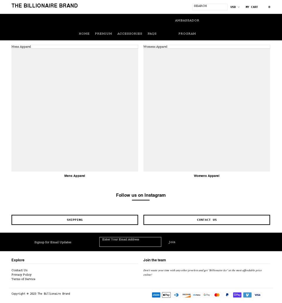 billionaireice.com shopify website screenshot