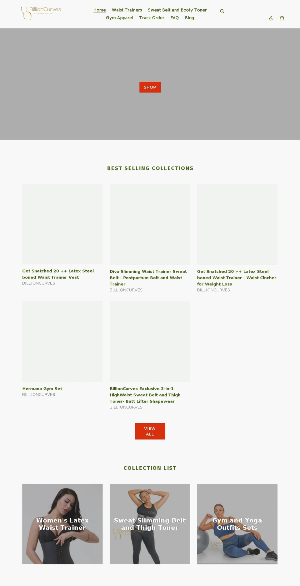billioncurves.com shopify website screenshot