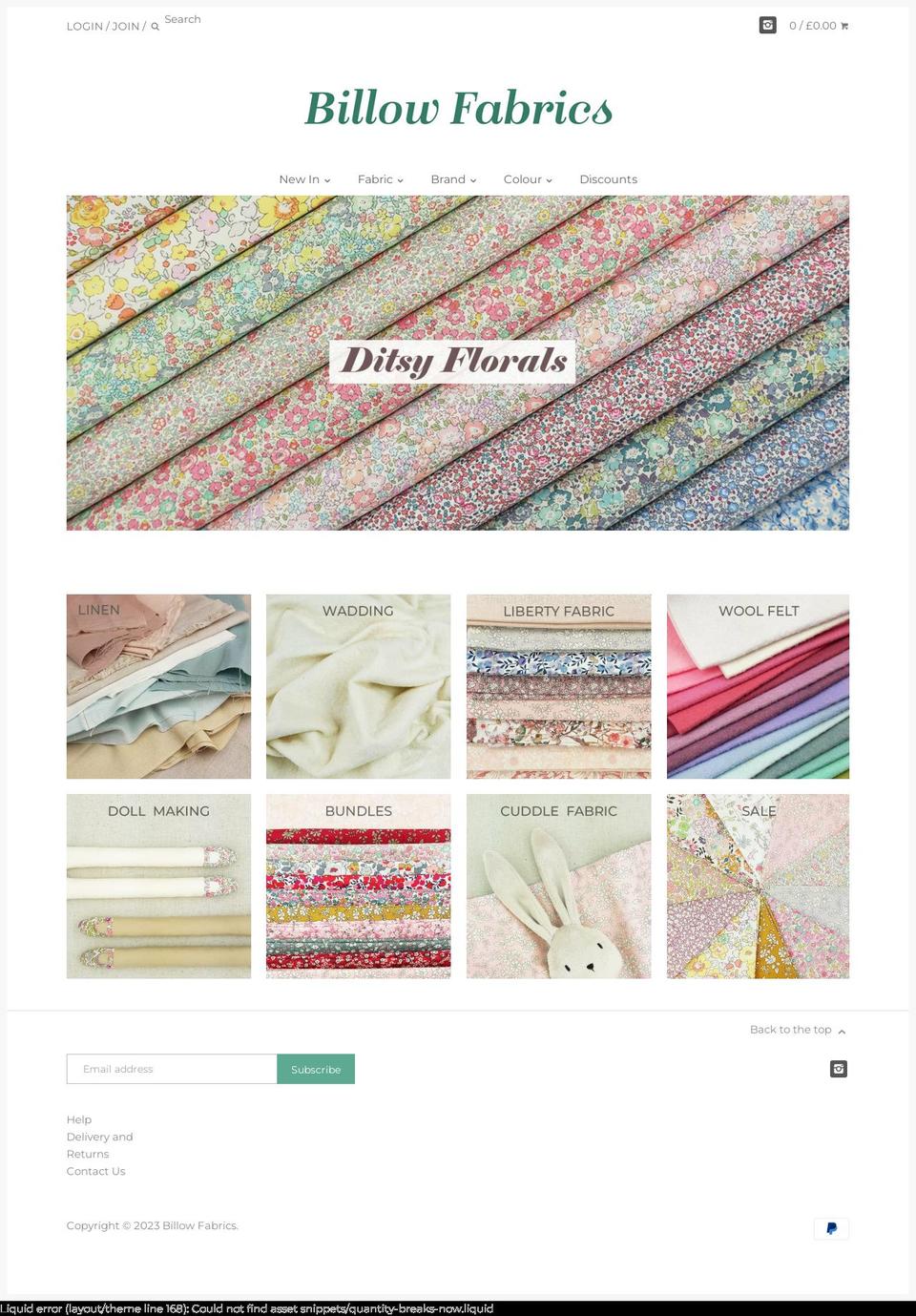 billowfabrics.co.uk shopify website screenshot