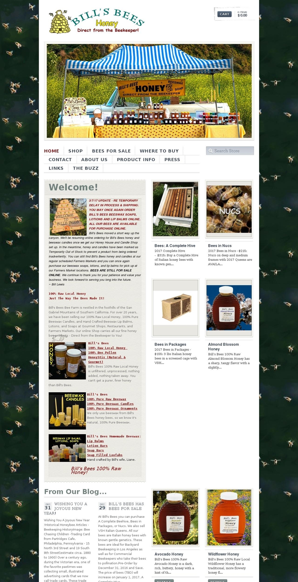 billsbees.com shopify website screenshot