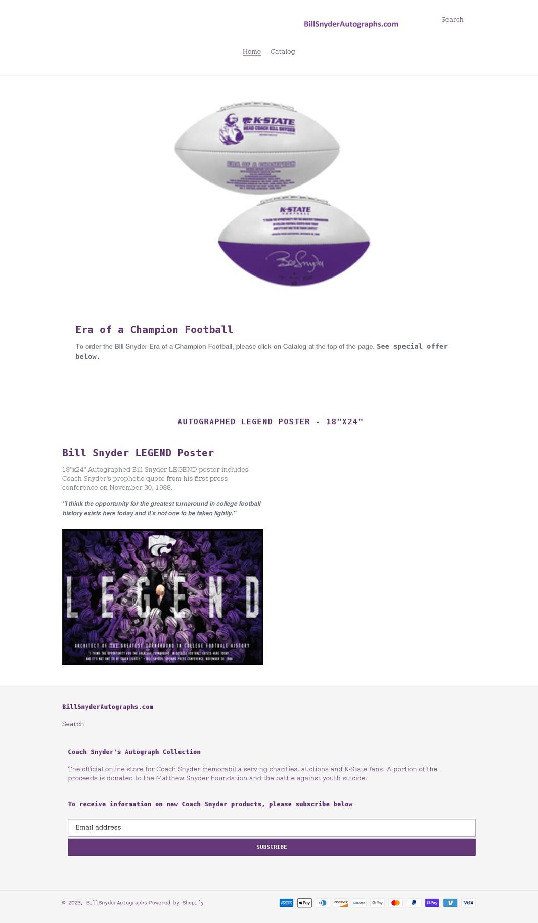 billsnyderautographs.com shopify website screenshot