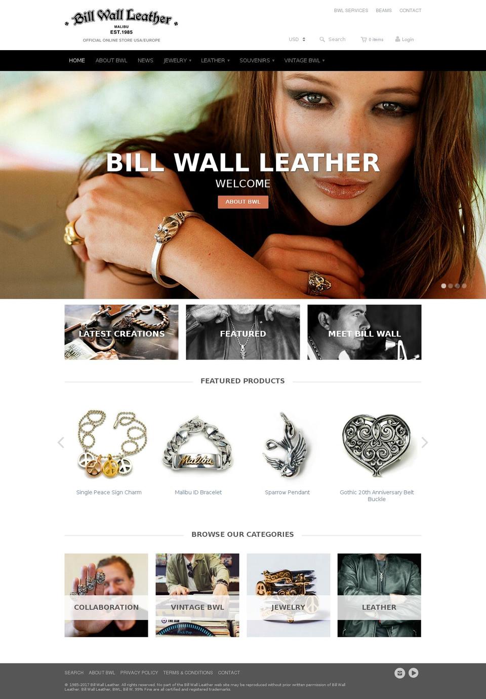 billwallleather.com shopify website screenshot