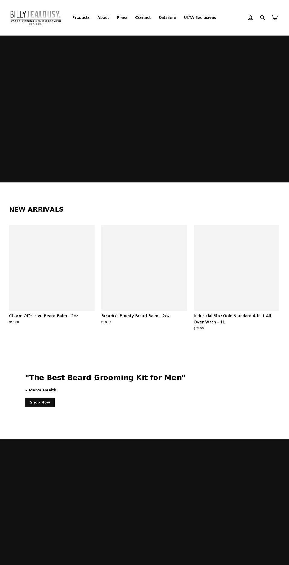 billyjealousy.com shopify website screenshot