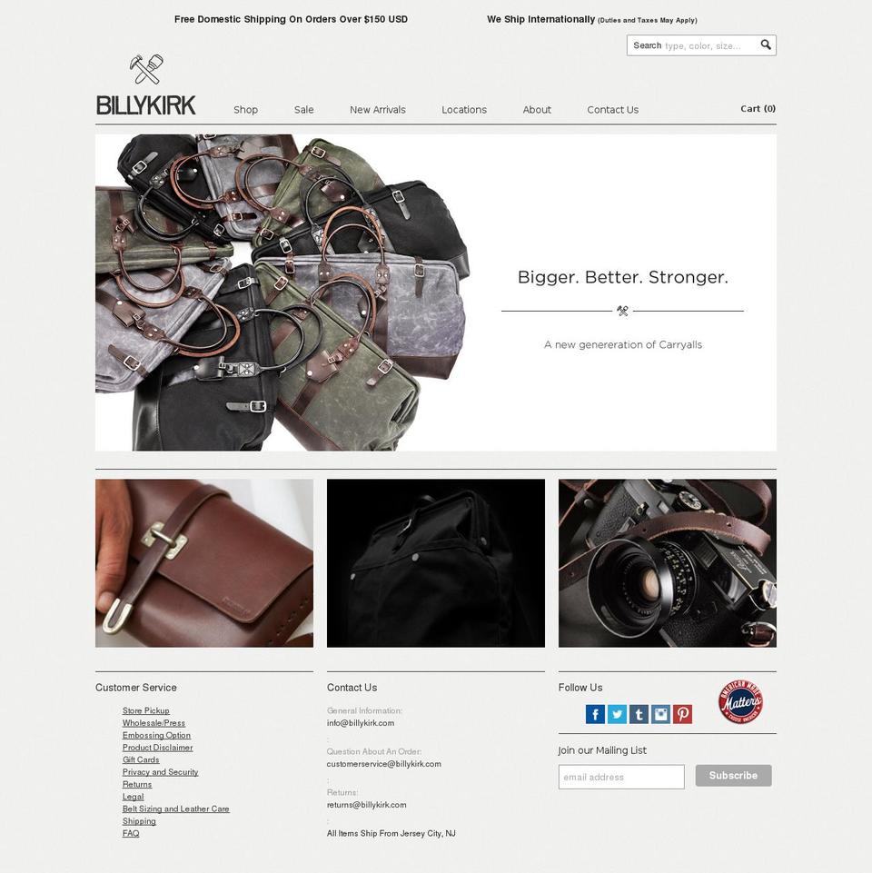 billykirk.com shopify website screenshot