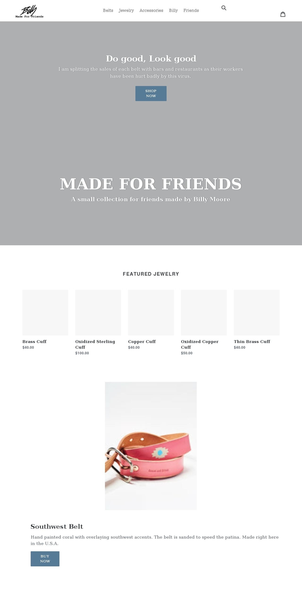 billymadeforfriends.com shopify website screenshot