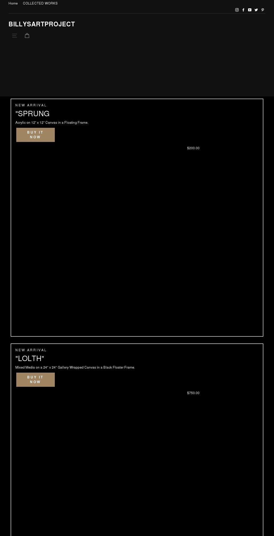 billysartproject.com shopify website screenshot