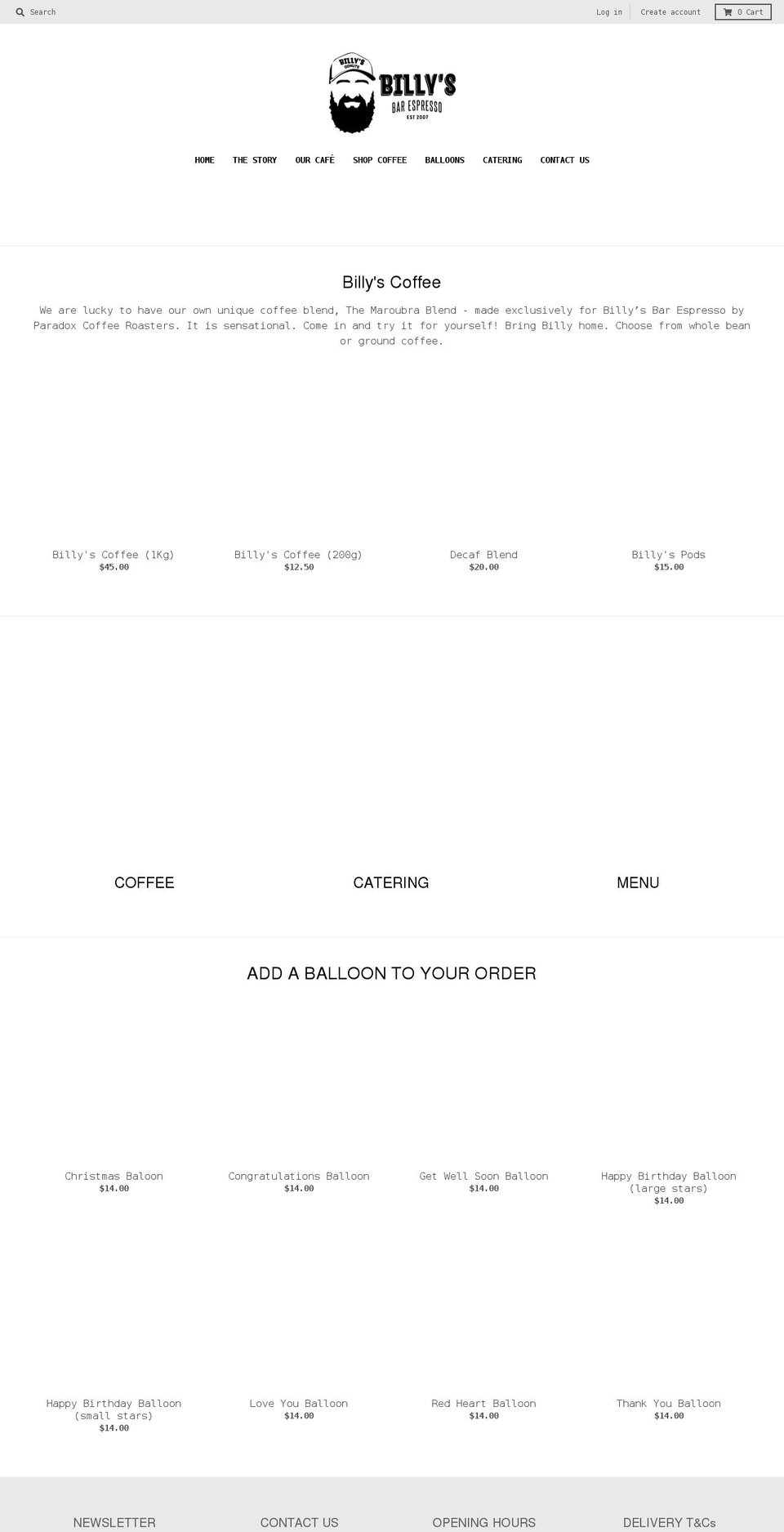 billysbarespresso.com.au shopify website screenshot