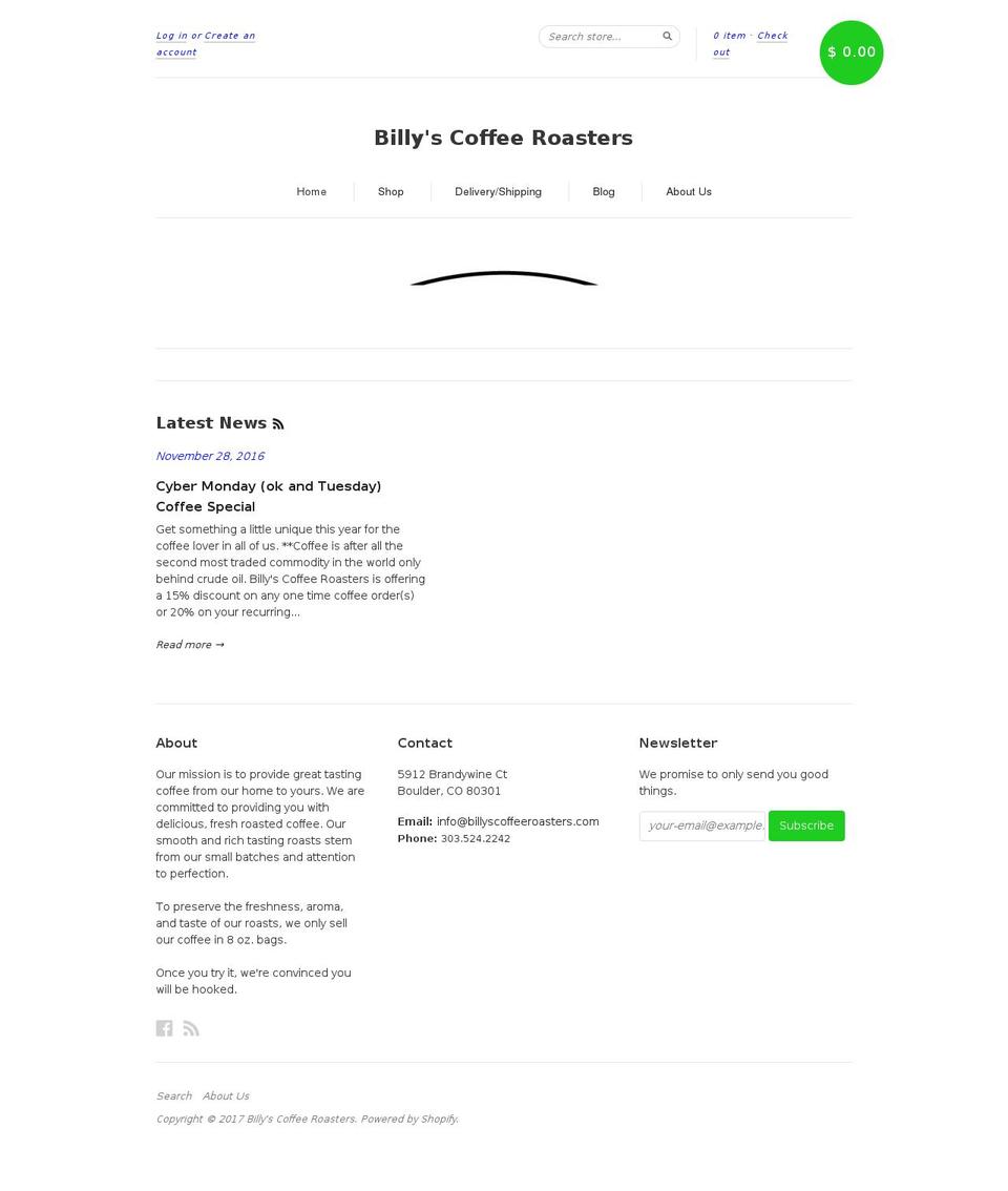 billyscoffeeroasters.com shopify website screenshot