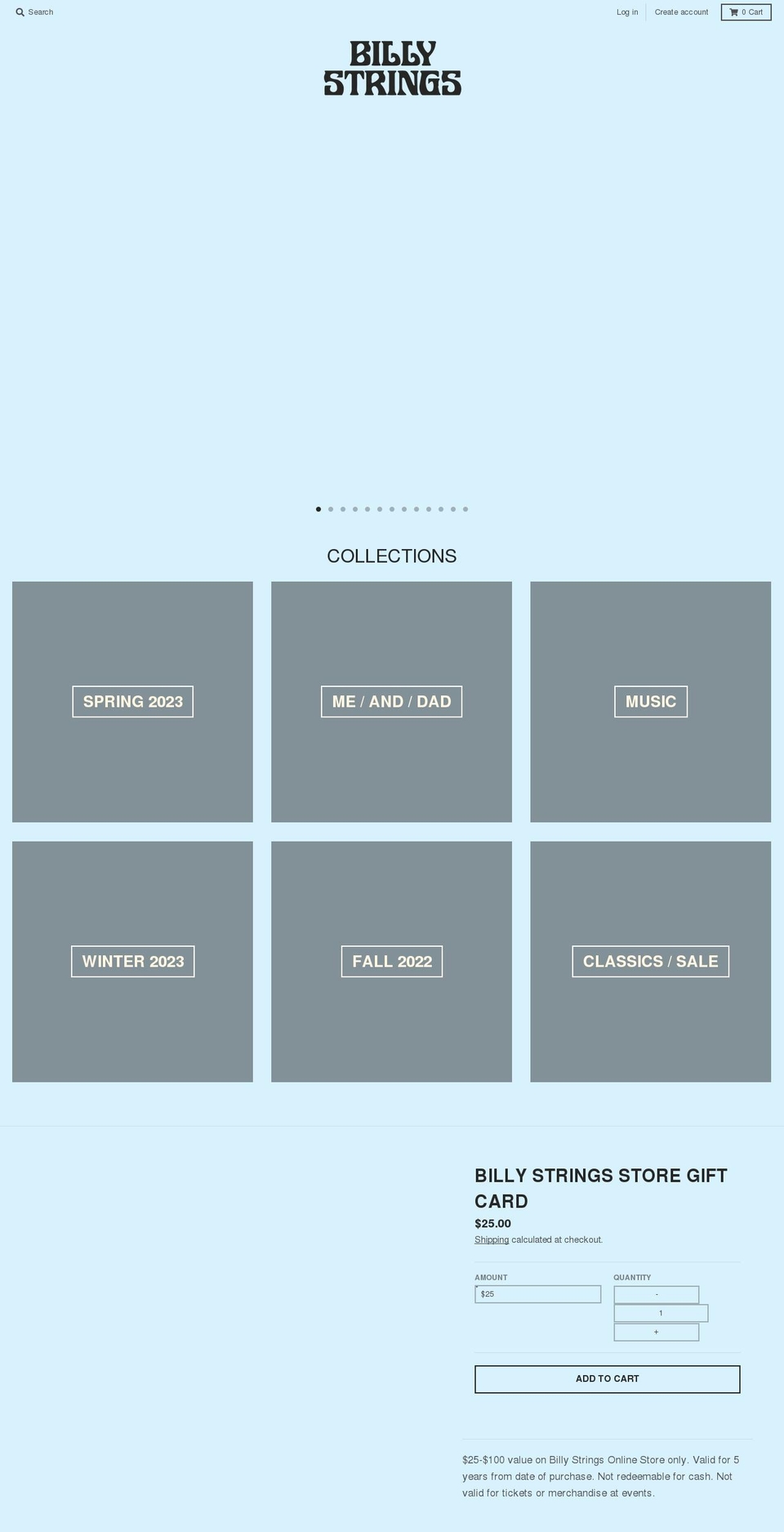 billystringsstore.com shopify website screenshot