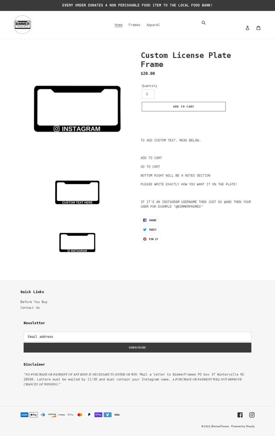 bimmerframes.com shopify website screenshot