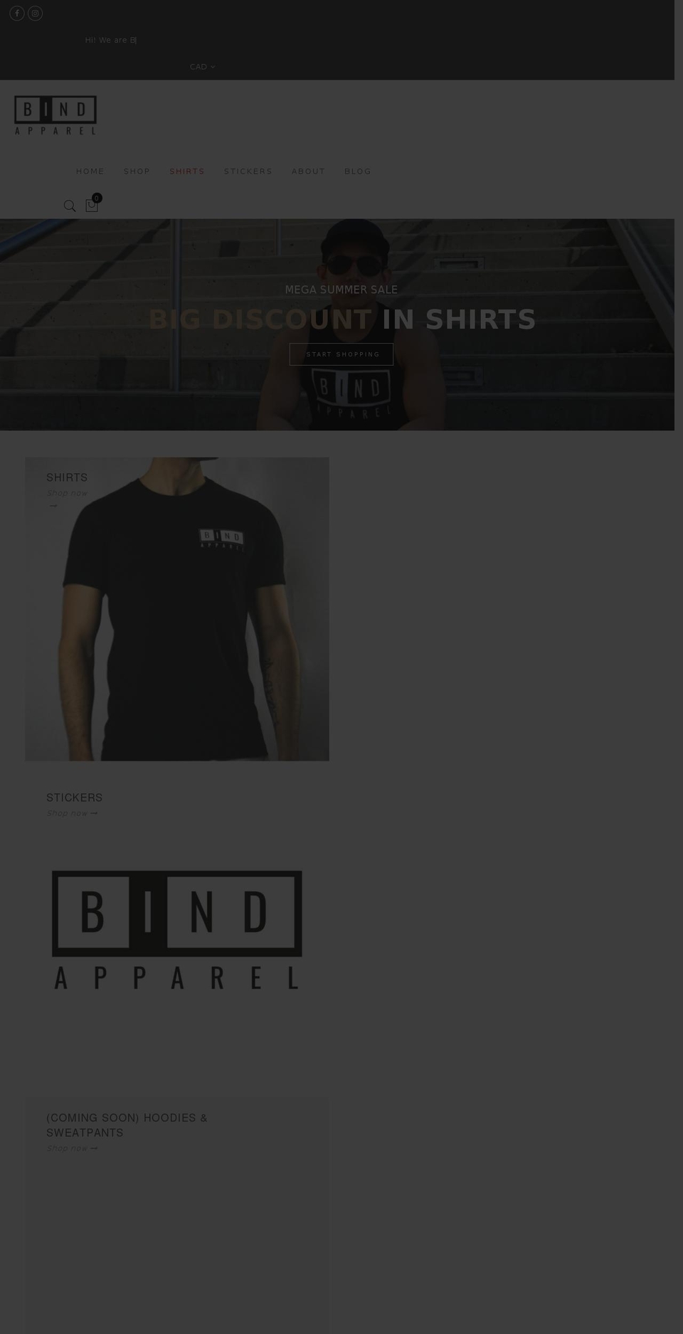 bindapparel.com shopify website screenshot