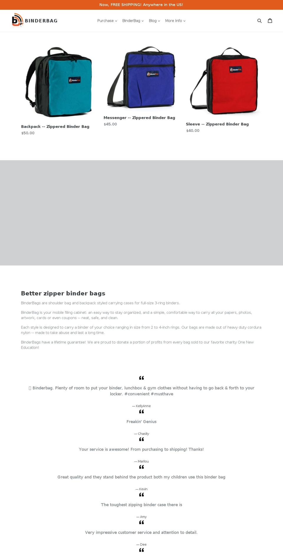 binderbag.com shopify website screenshot