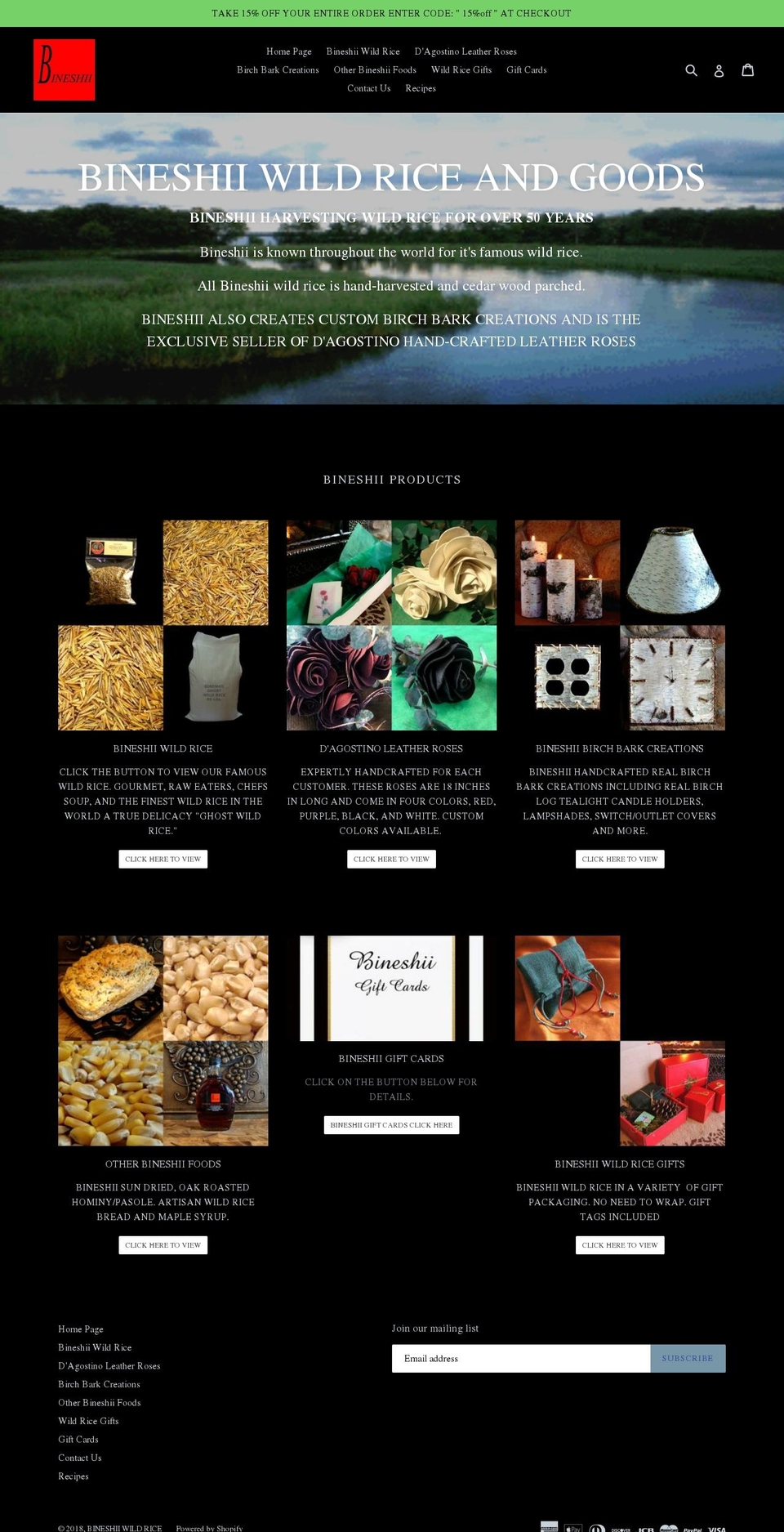 bineshiiwildrice.store shopify website screenshot