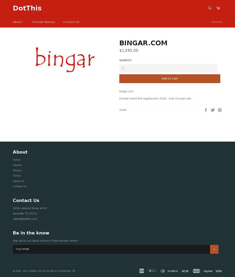 bingar.com shopify website screenshot