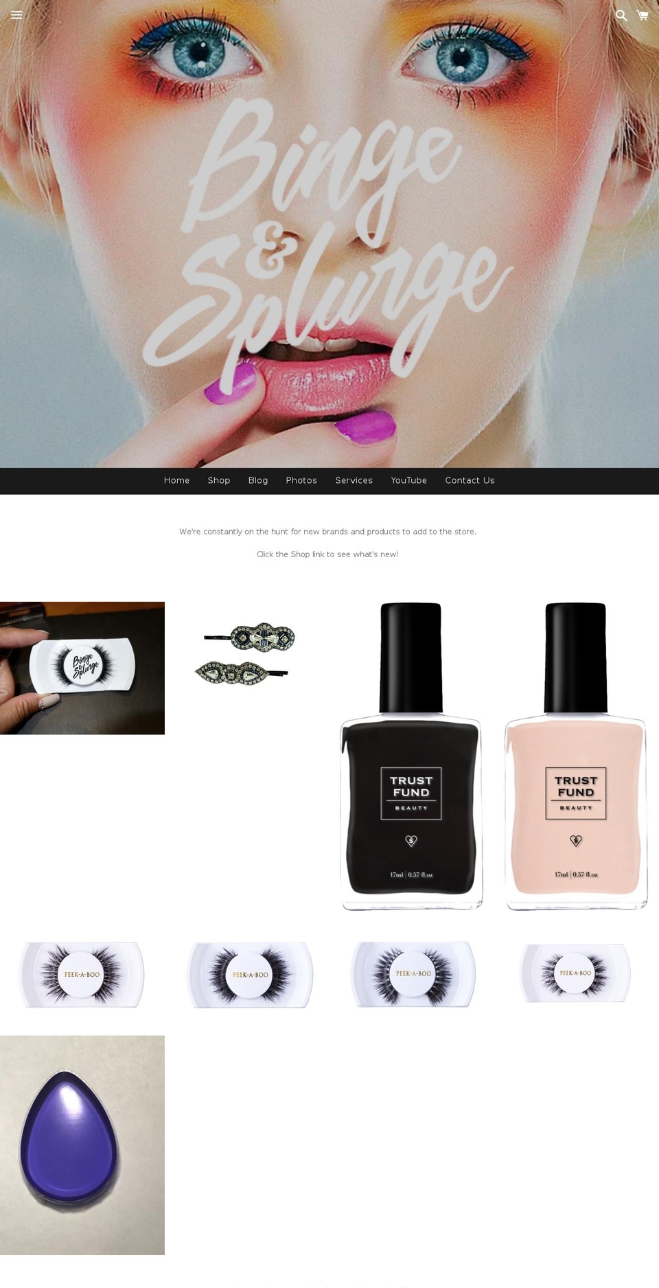 bingeandsplurgemakeup.com shopify website screenshot