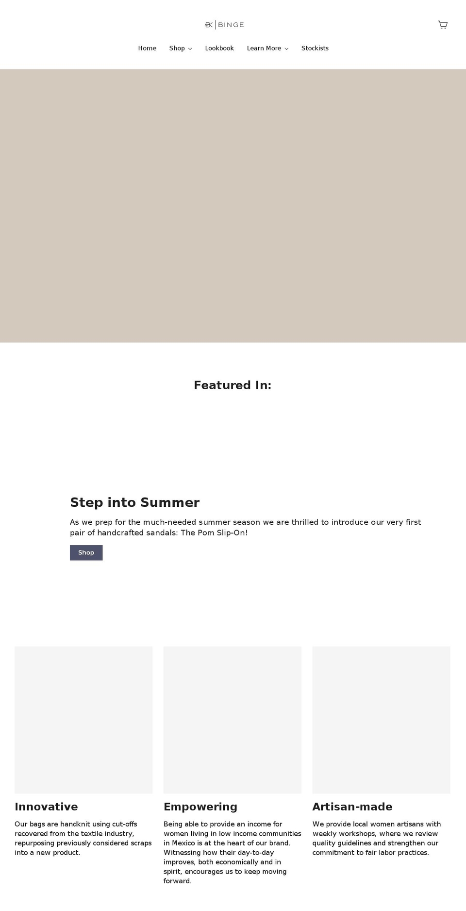 bingeknitting.com shopify website screenshot