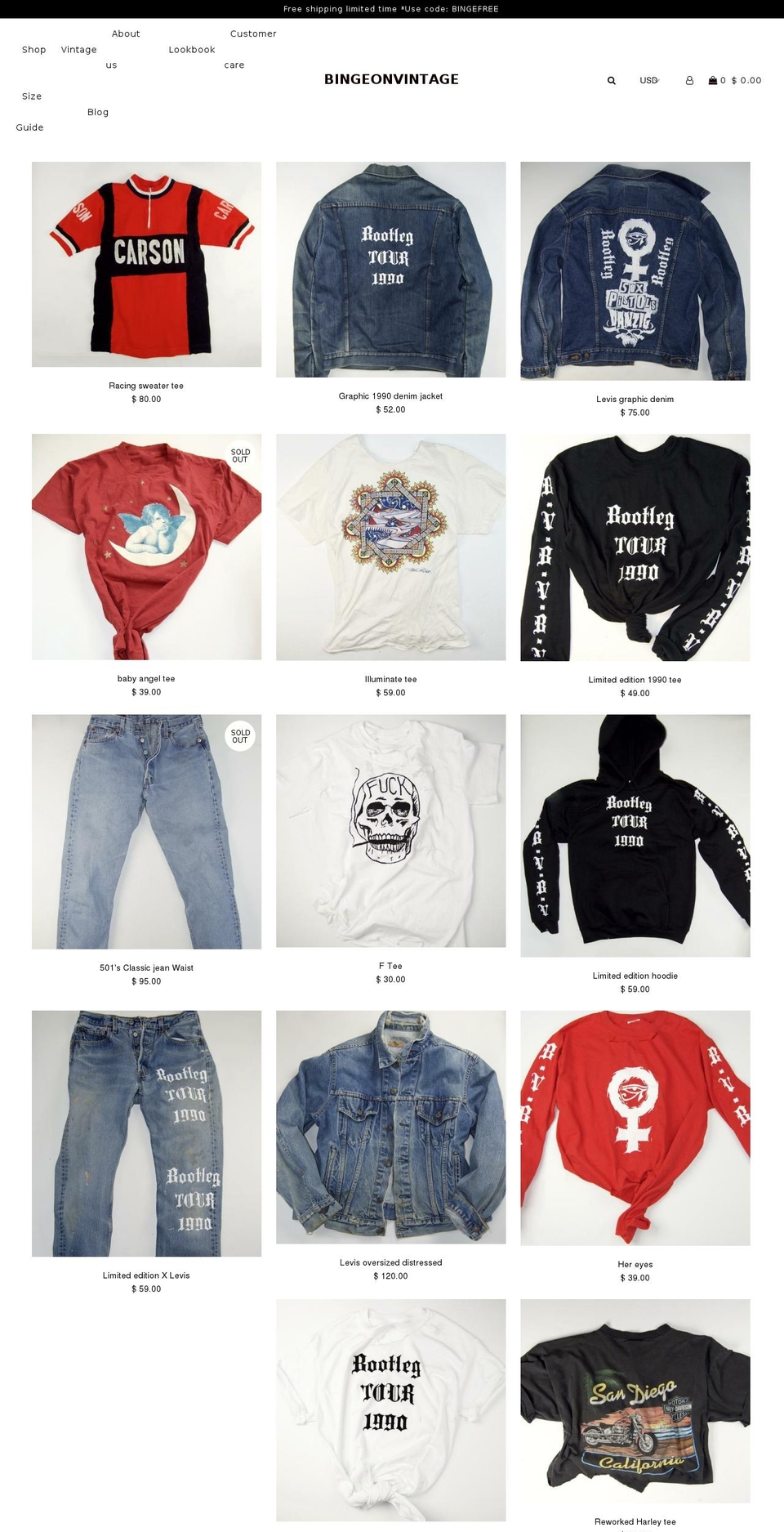 bingeonvintage.com — Shopify storefront screenshot