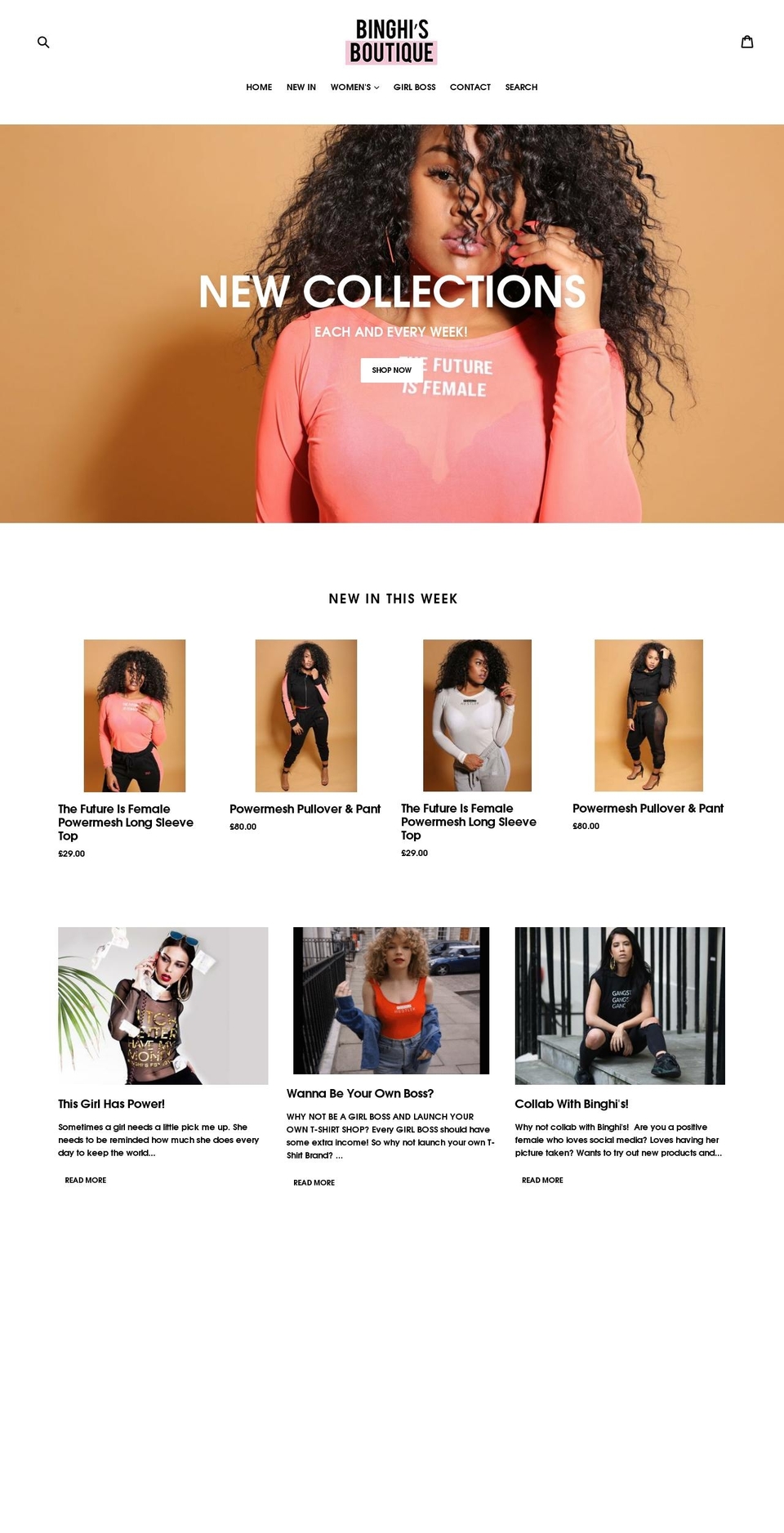 binghisboutique.com shopify website screenshot