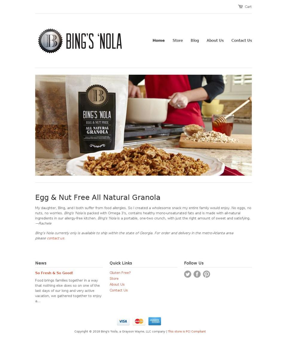 bingsnola.com — Shopify storefront screenshot
