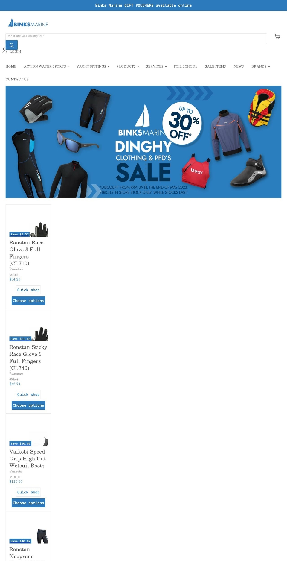 binksmarine.com.au shopify website screenshot