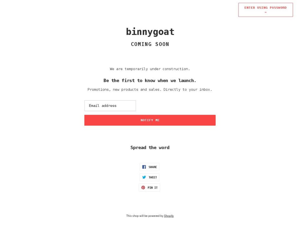 binnygoat.com shopify website screenshot