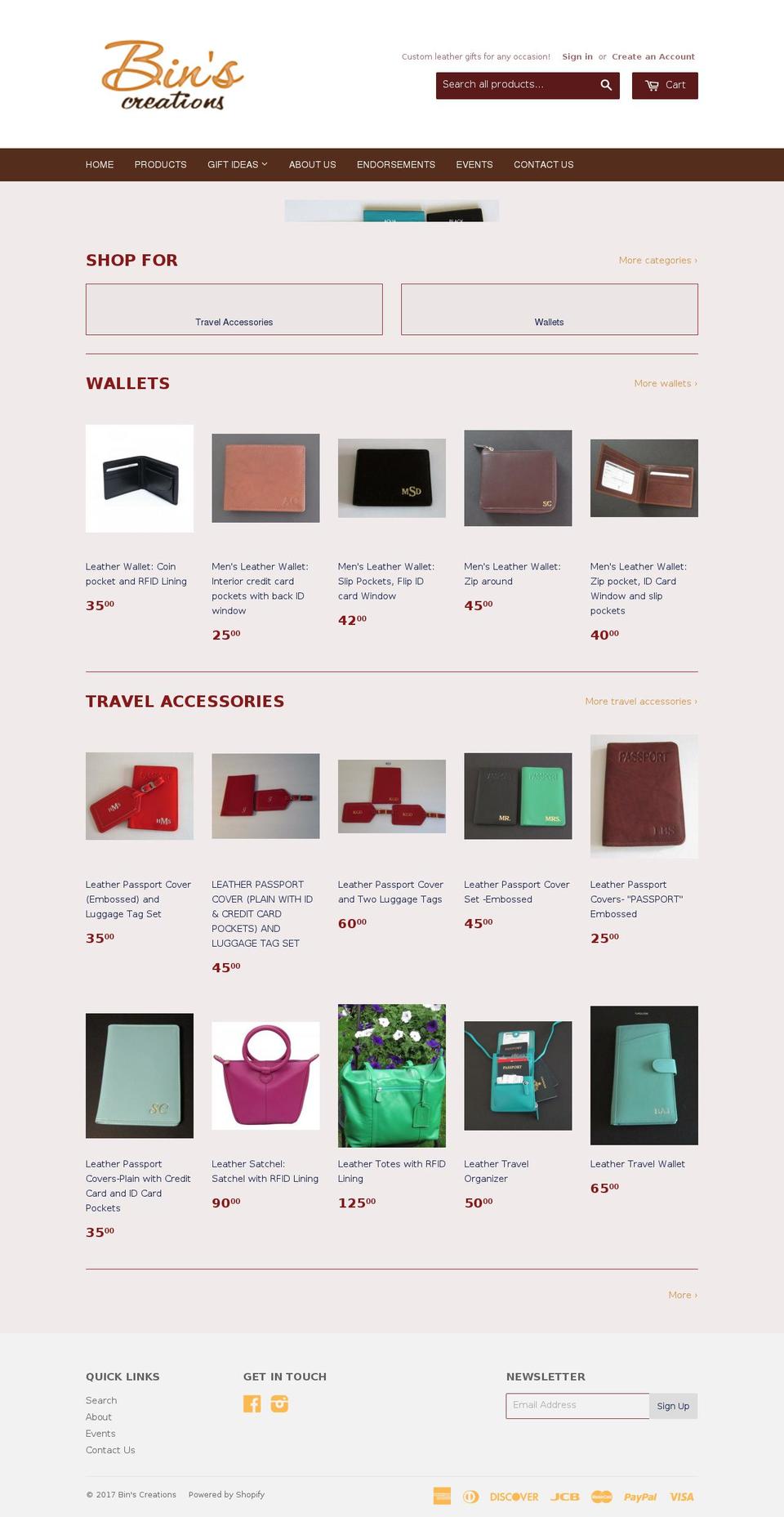 binscreations.com shopify website screenshot