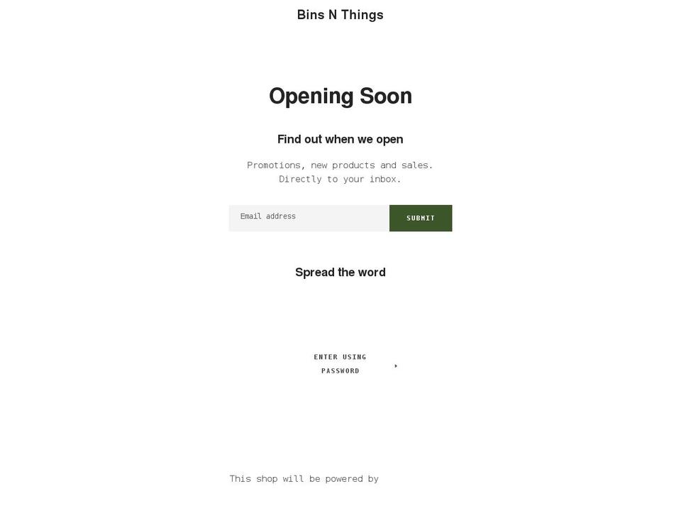 binsnthings.com shopify website screenshot