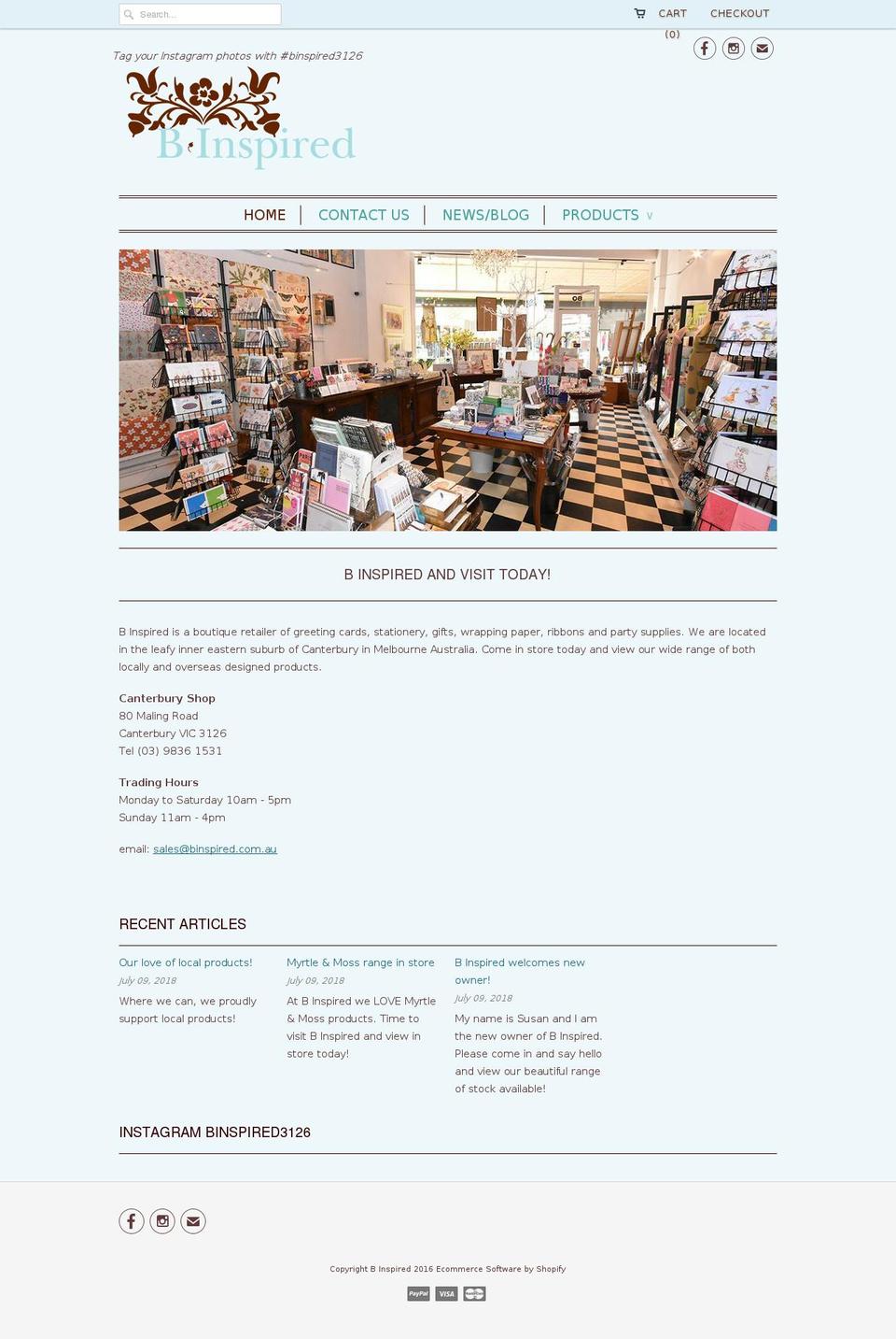 binspired.com.au shopify website screenshot