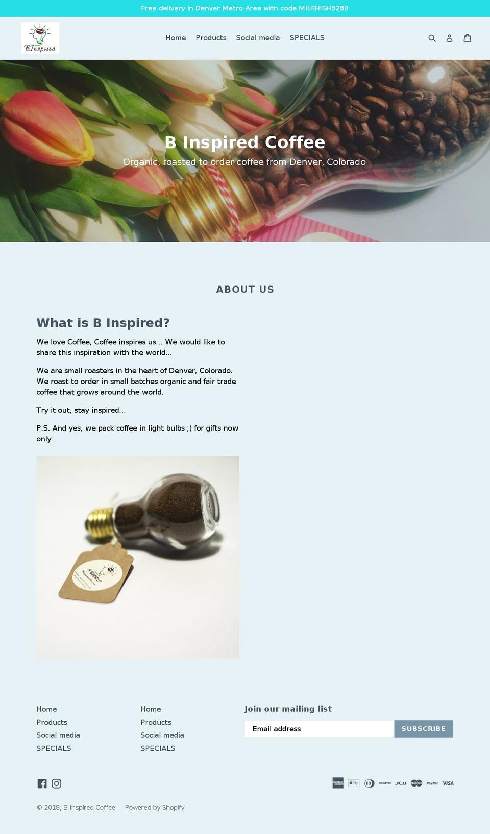 binspiredcoffee.com — Shopify storefront screenshot