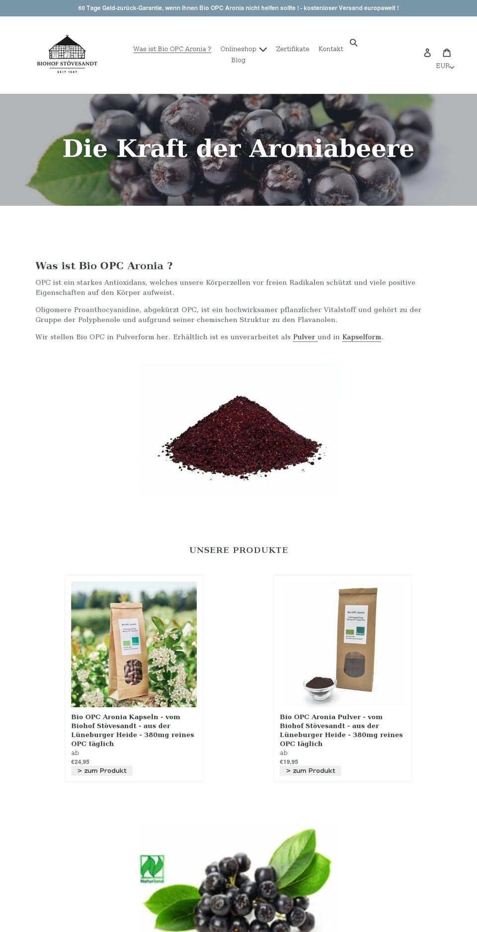 bio-opc-aronia.com shopify website screenshot