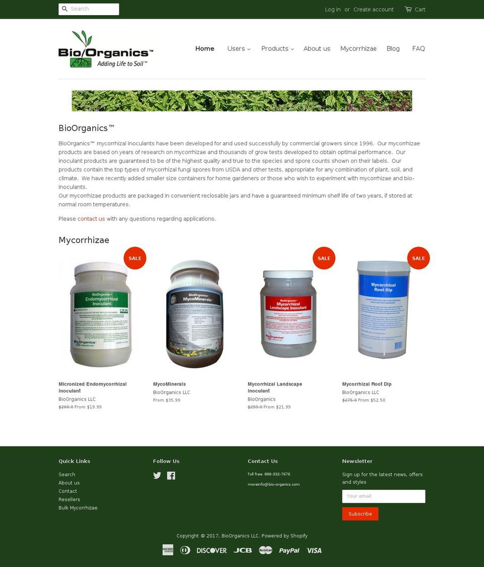 bio-organics.com shopify website screenshot