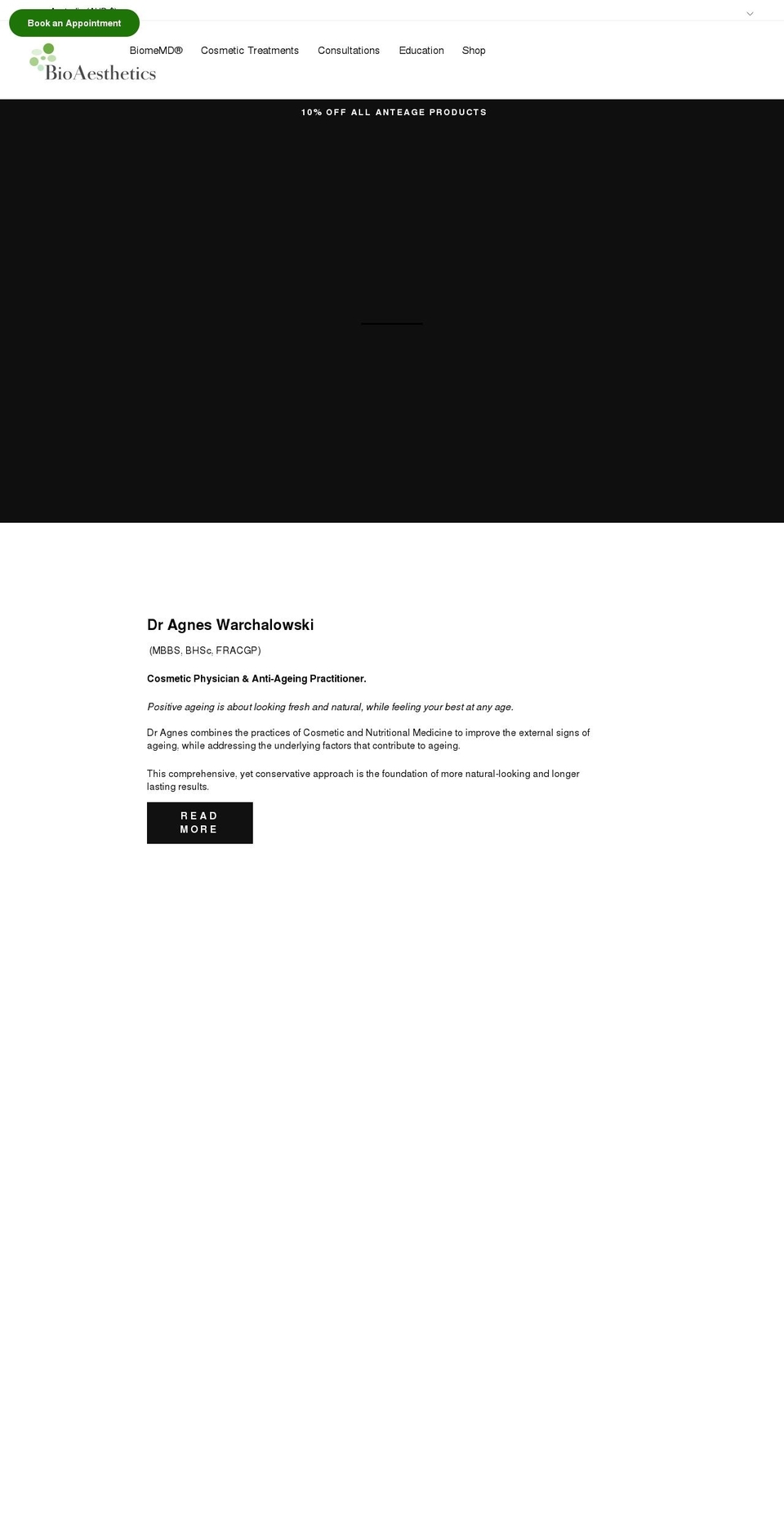 bioaesthetics.com.au shopify website screenshot