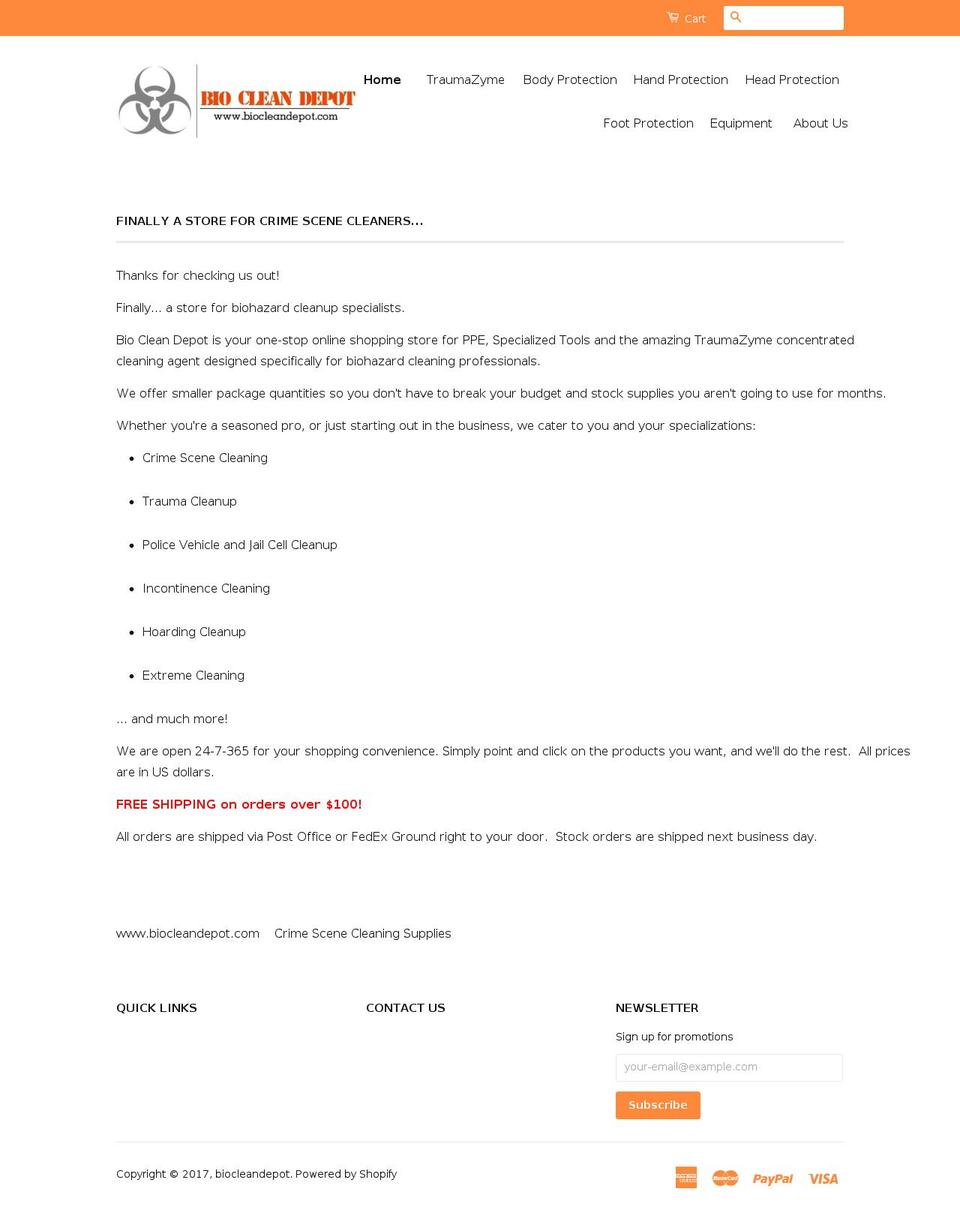 biocleandepot.com shopify website screenshot