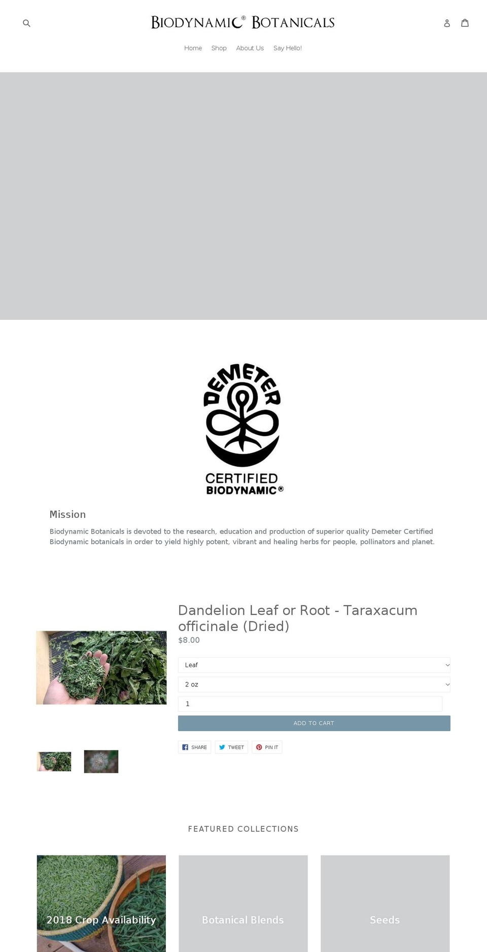 biodynamicbotanicals.com — Shopify storefront screenshot