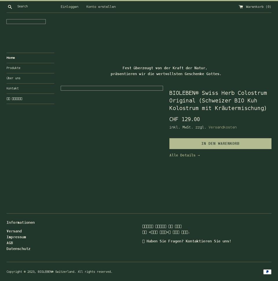 bioleben-switzerland.com shopify website screenshot