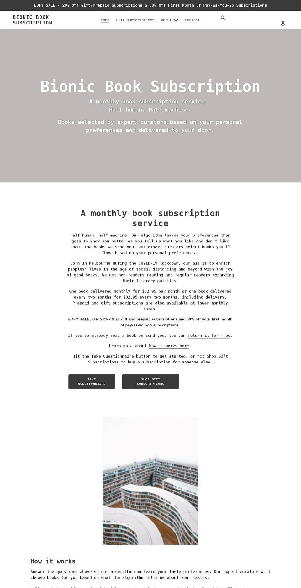 bionicbooksubscription.com.au shopify website screenshot