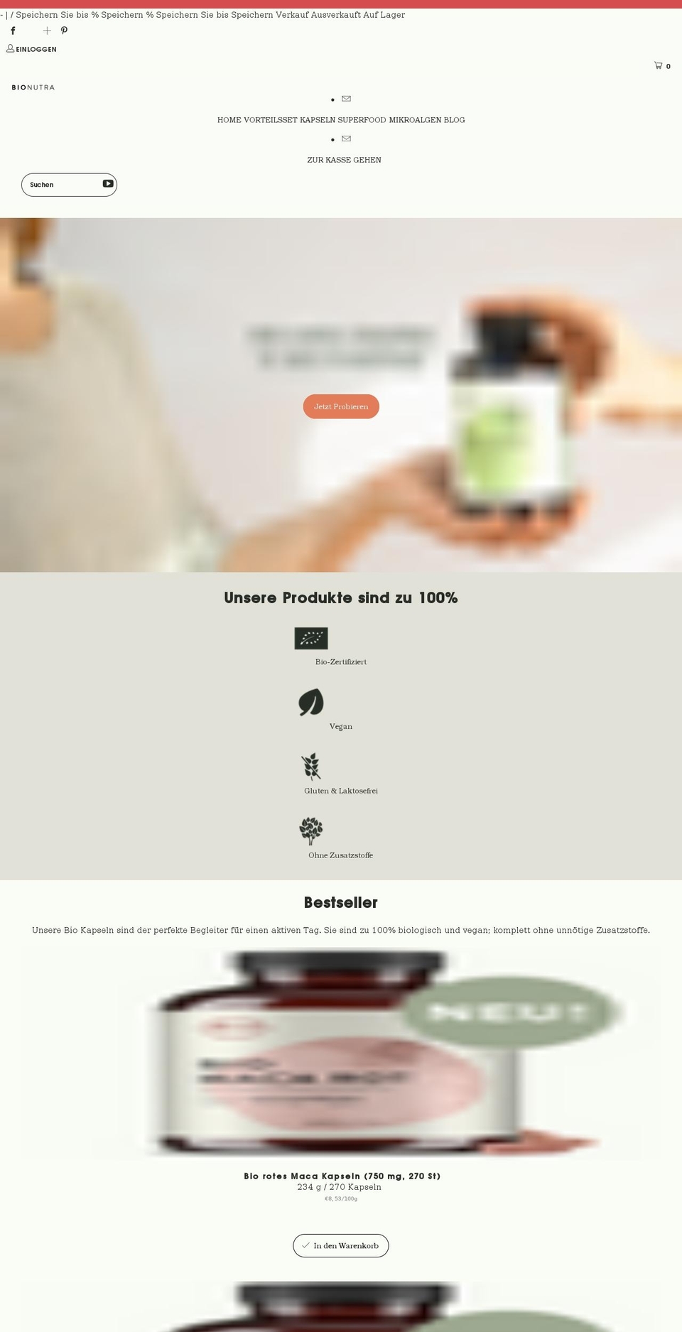 Collection Promises + margin Shopify theme site example bionutra.de