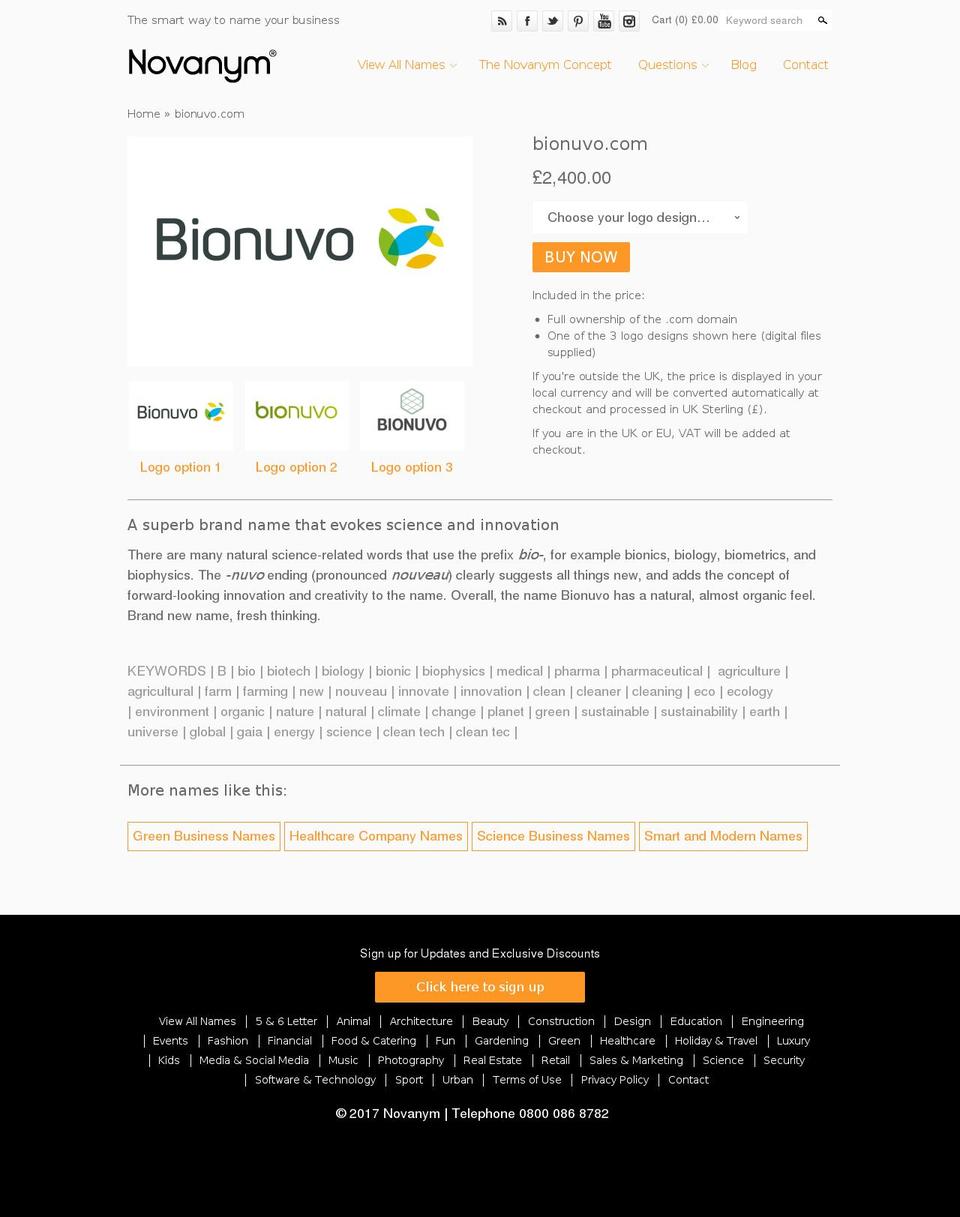 bionuvo.com shopify website screenshot