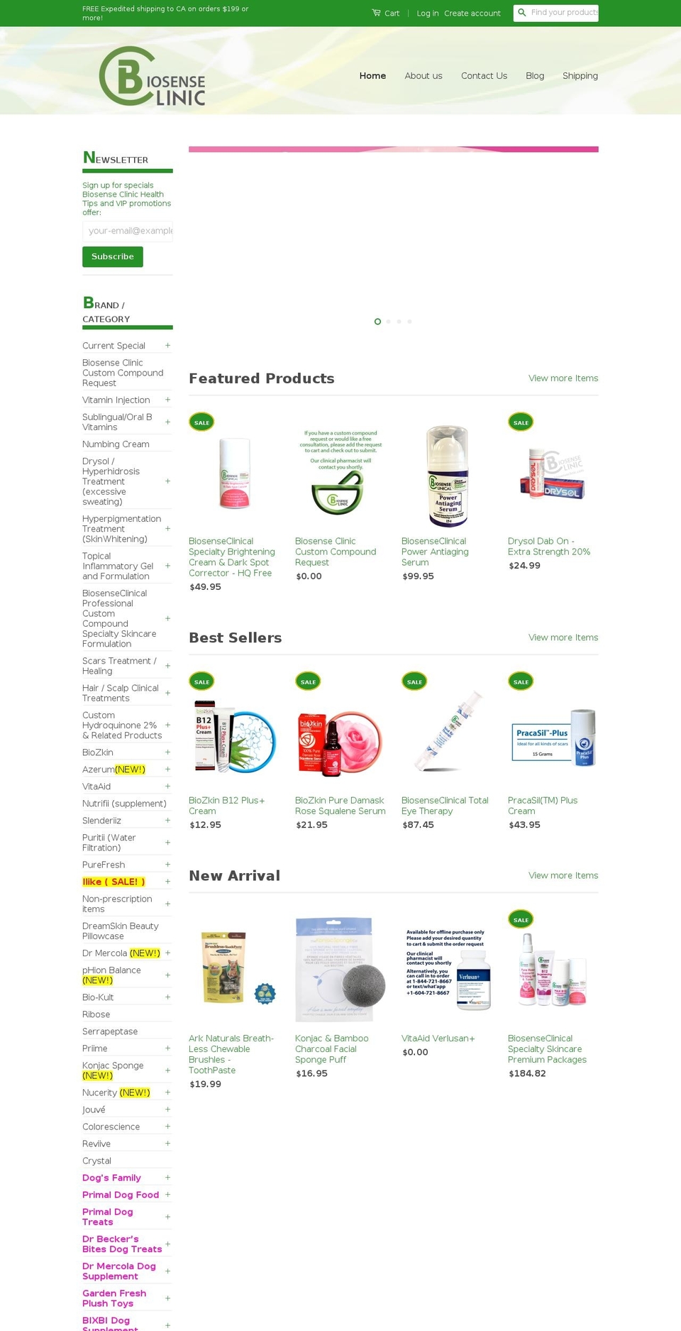 biosenseclinic.ca shopify website screenshot