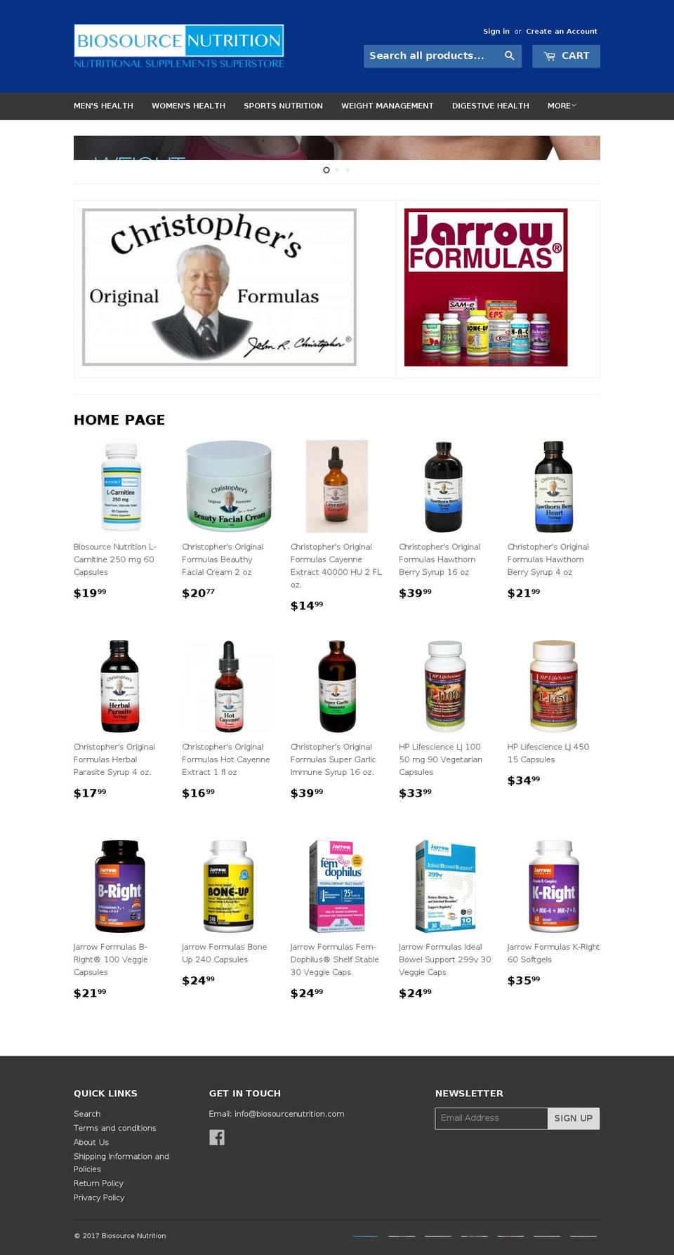 biosourcenutrition.com shopify website screenshot