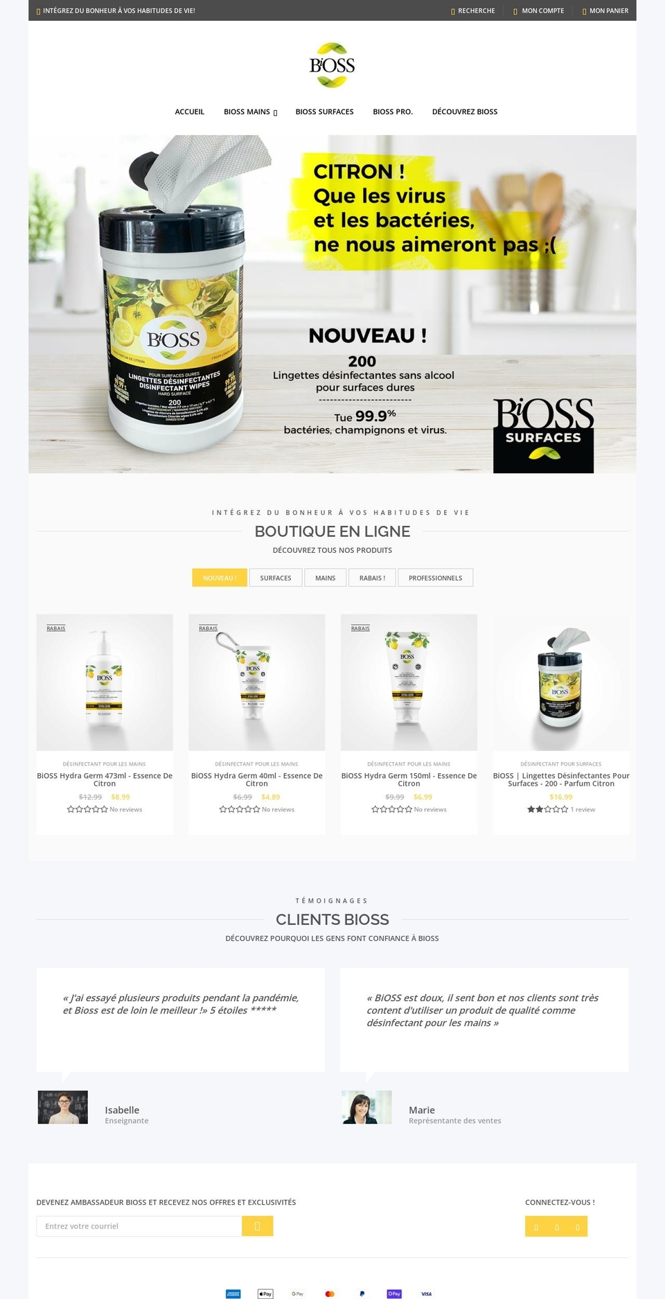 Moltestore home Shopify theme site example bioss.ca