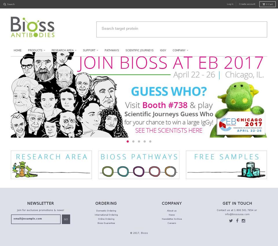 biossusaantibodies.com shopify website screenshot